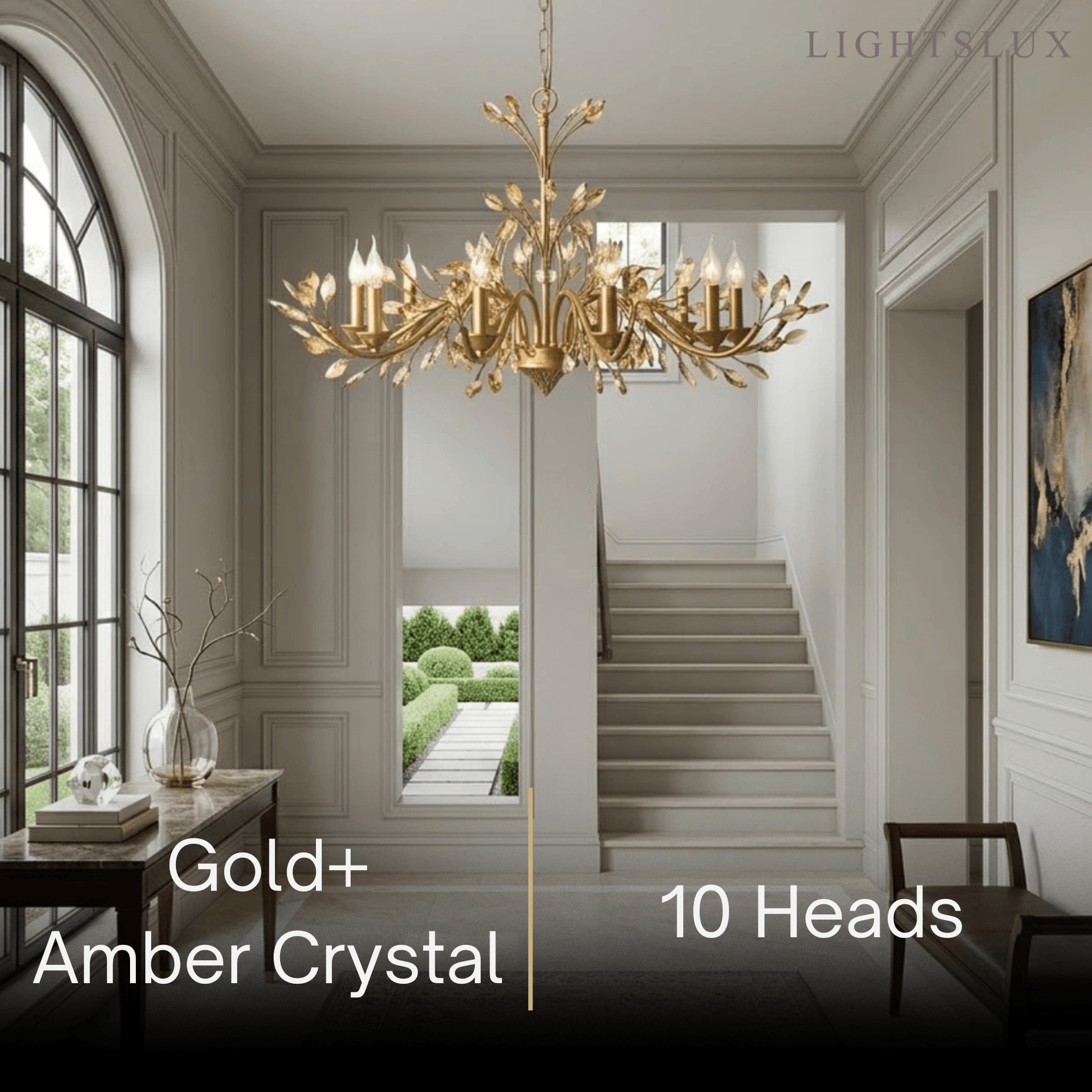 Eleganter Ast-Kronleuchter – Gold Kristall für Wohnzimmer / Esszimmer - Flindria