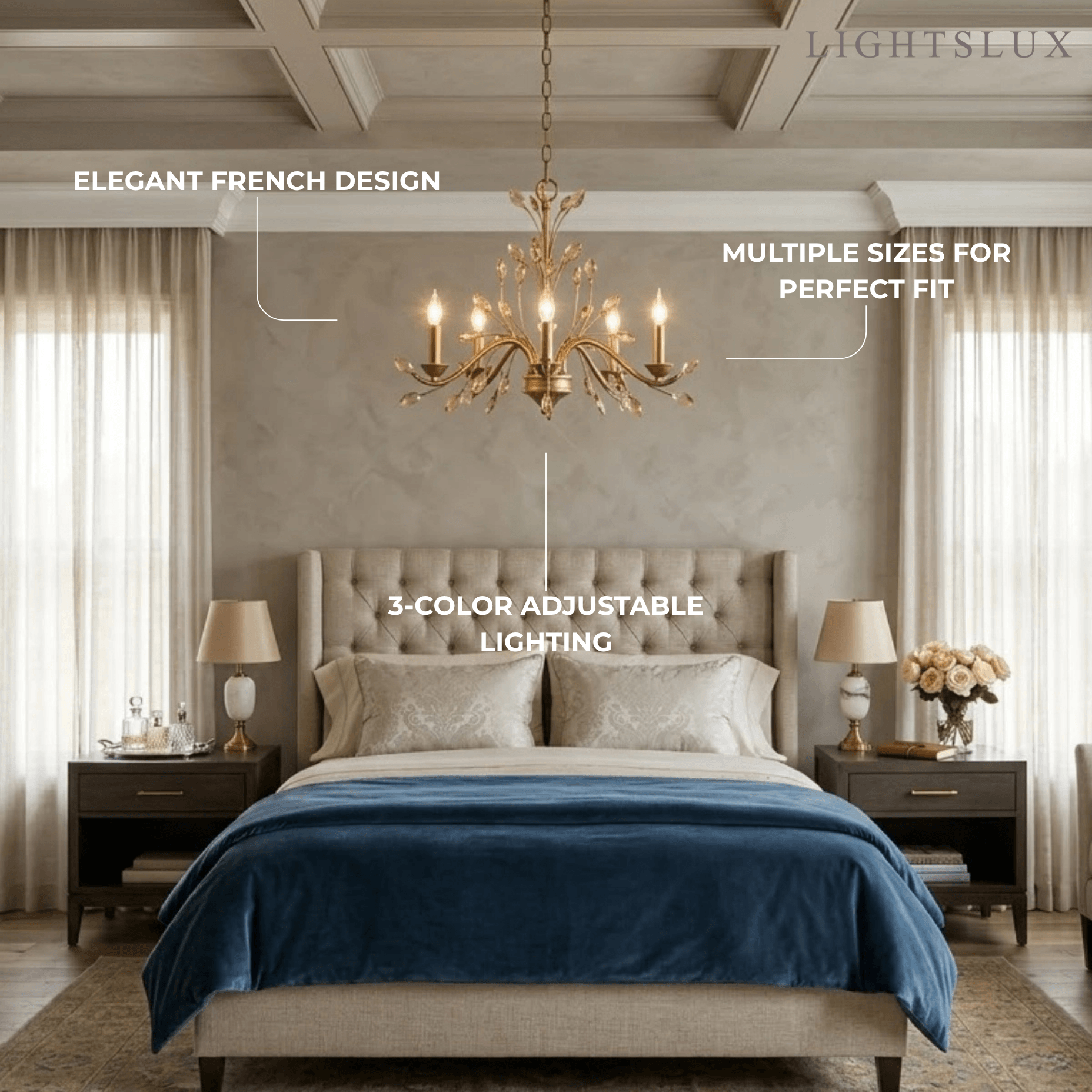 Eleganter Ast-Kronleuchter – Gold Kristall für Wohnzimmer / Esszimmer - Flindria