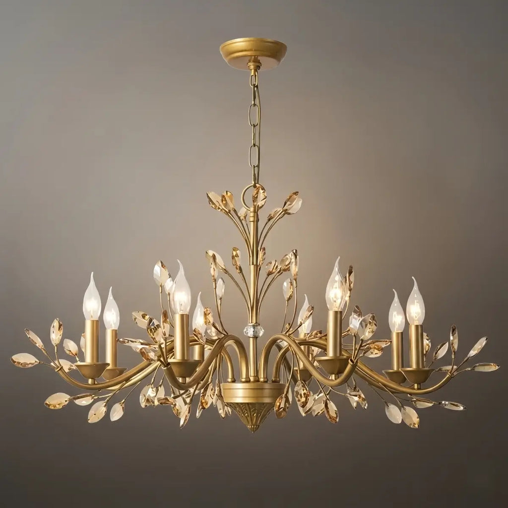 Eleganter Ast-Kronleuchter – Gold Kristall für Wohnzimmer / Esszimmer - Flindria