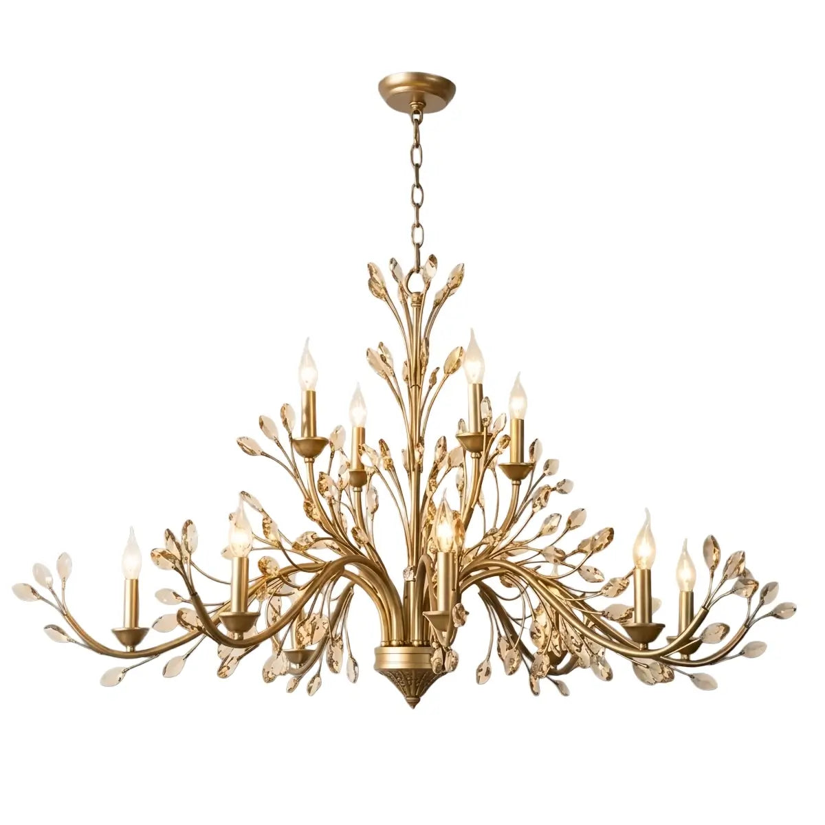 Eleganter Ast-Kronleuchter – Gold Kristall für Wohnzimmer / Esszimmer - Flindria