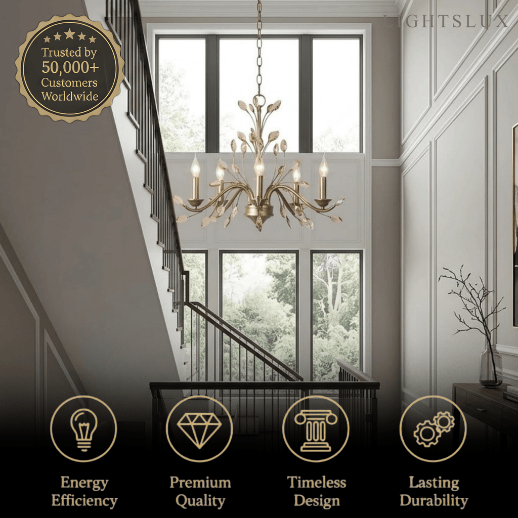Eleganter Ast-Kronleuchter – Gold Kristall für Wohnzimmer / Esszimmer - Flindria