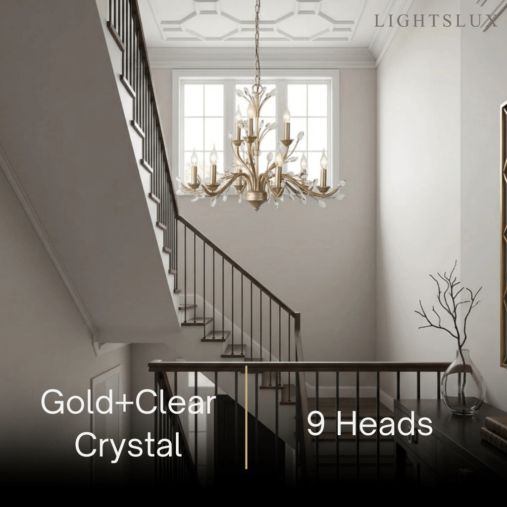 Eleganter Ast-Kronleuchter – Gold Kristall für Wohnzimmer / Esszimmer - Flindria