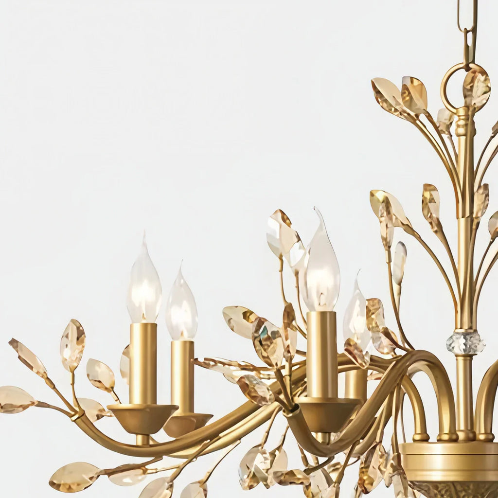 Eleganter Ast-Kronleuchter – Gold Kristall für Wohnzimmer / Esszimmer - Flindria