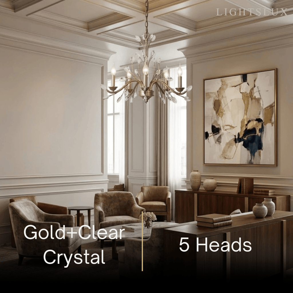 Eleganter Ast-Kronleuchter – Gold Kristall für Wohnzimmer / Esszimmer - Flindria