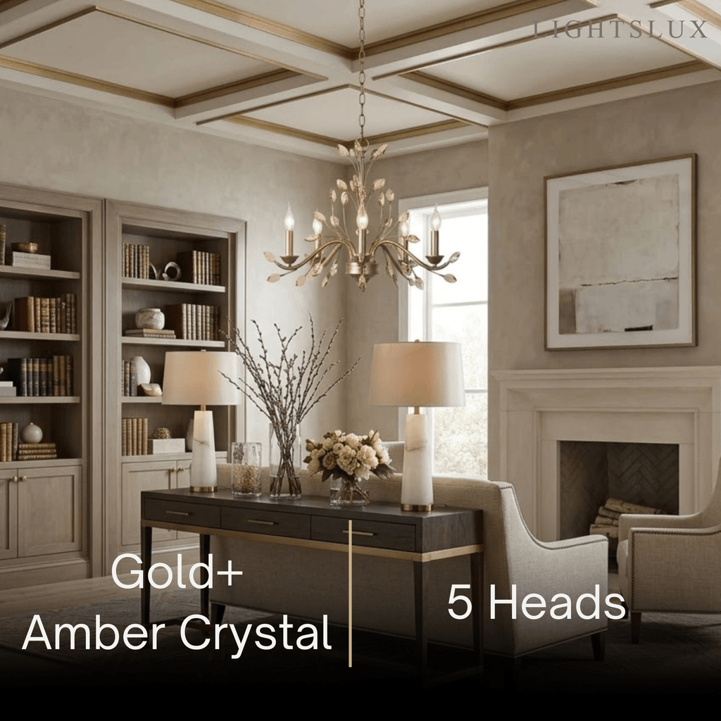 Eleganter Ast-Kronleuchter – Gold Kristall für Wohnzimmer / Esszimmer - Flindria