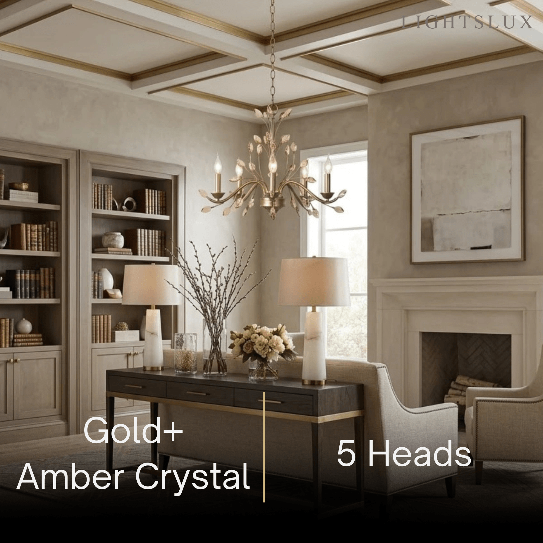 Eleganter Ast-Kronleuchter – Gold Kristall für Wohnzimmer / Esszimmer - Flindria