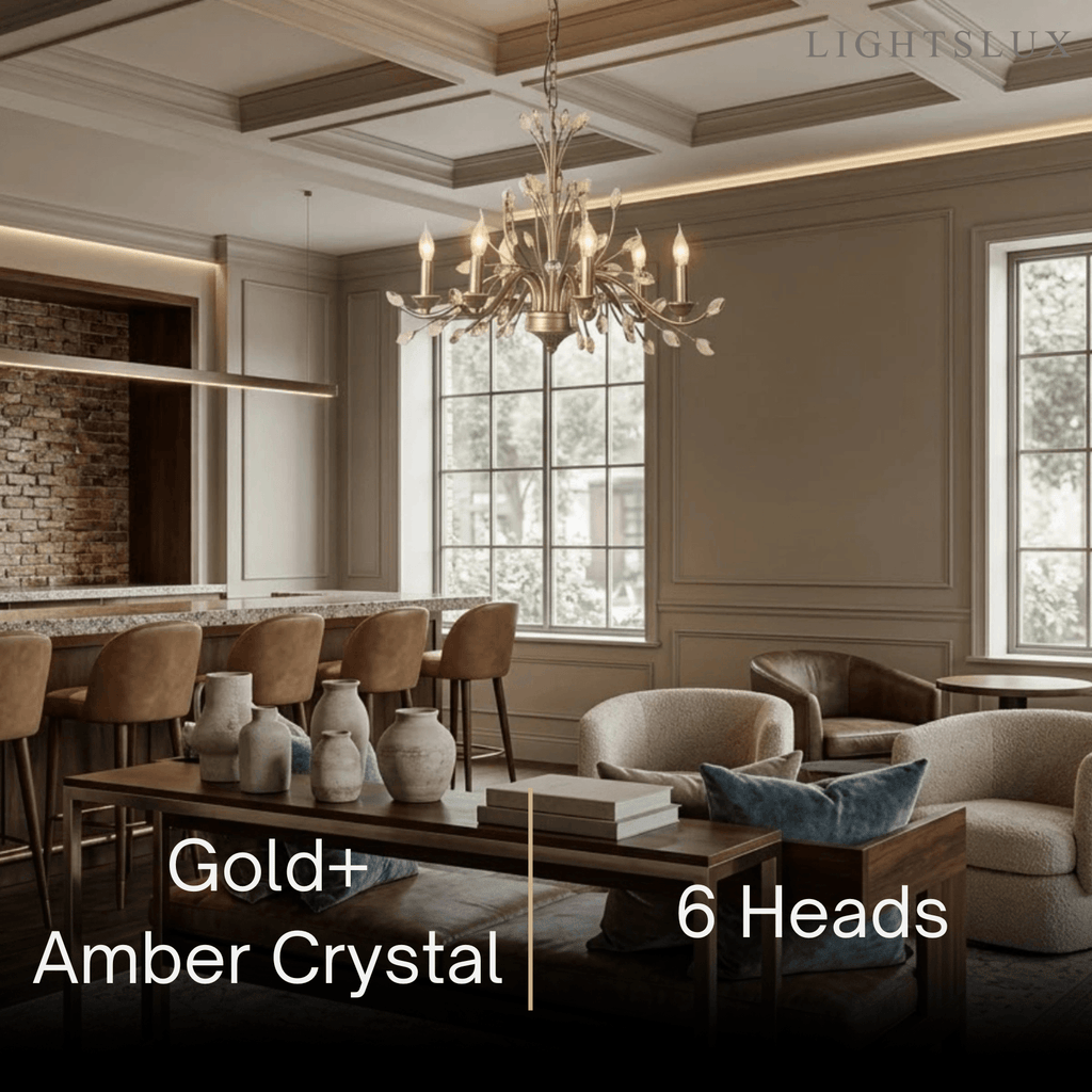 Eleganter Ast-Kronleuchter – Gold Kristall für Wohnzimmer / Esszimmer - Flindria