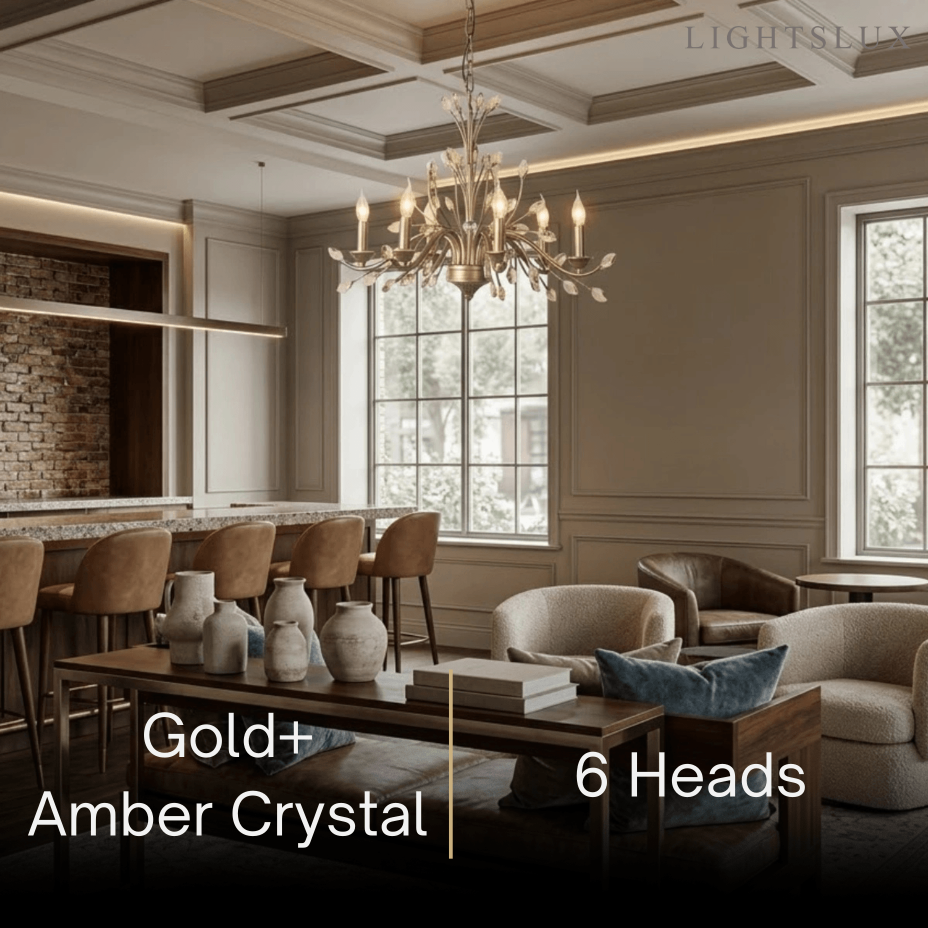 Eleganter Ast-Kronleuchter – Gold Kristall für Wohnzimmer / Esszimmer - Flindria