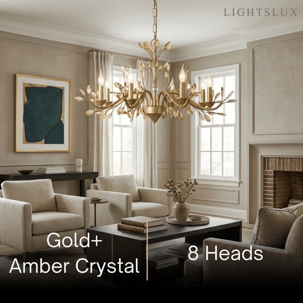 Eleganter Ast-Kronleuchter – Gold Kristall für Wohnzimmer / Esszimmer - Flindria