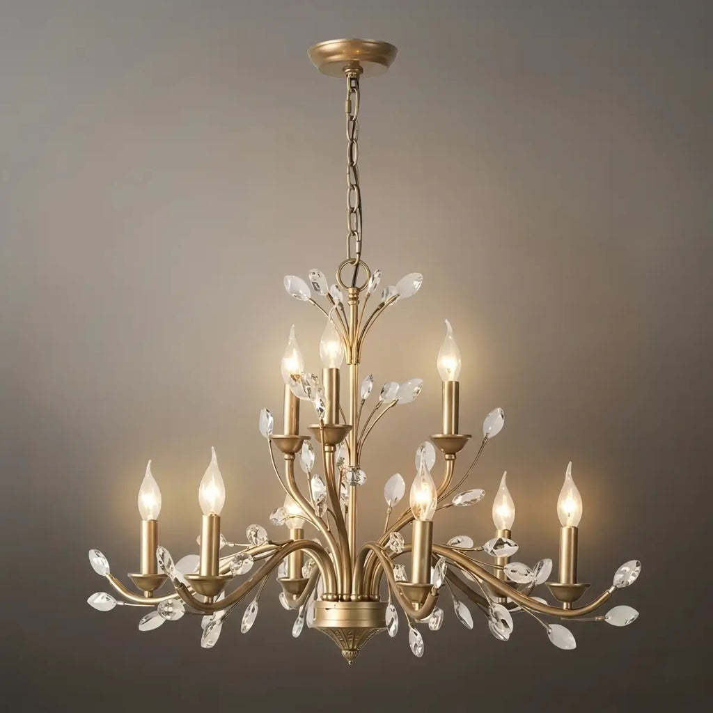 Eleganter Ast-Kronleuchter – Gold Kristall für Wohnzimmer / Esszimmer - Flindria