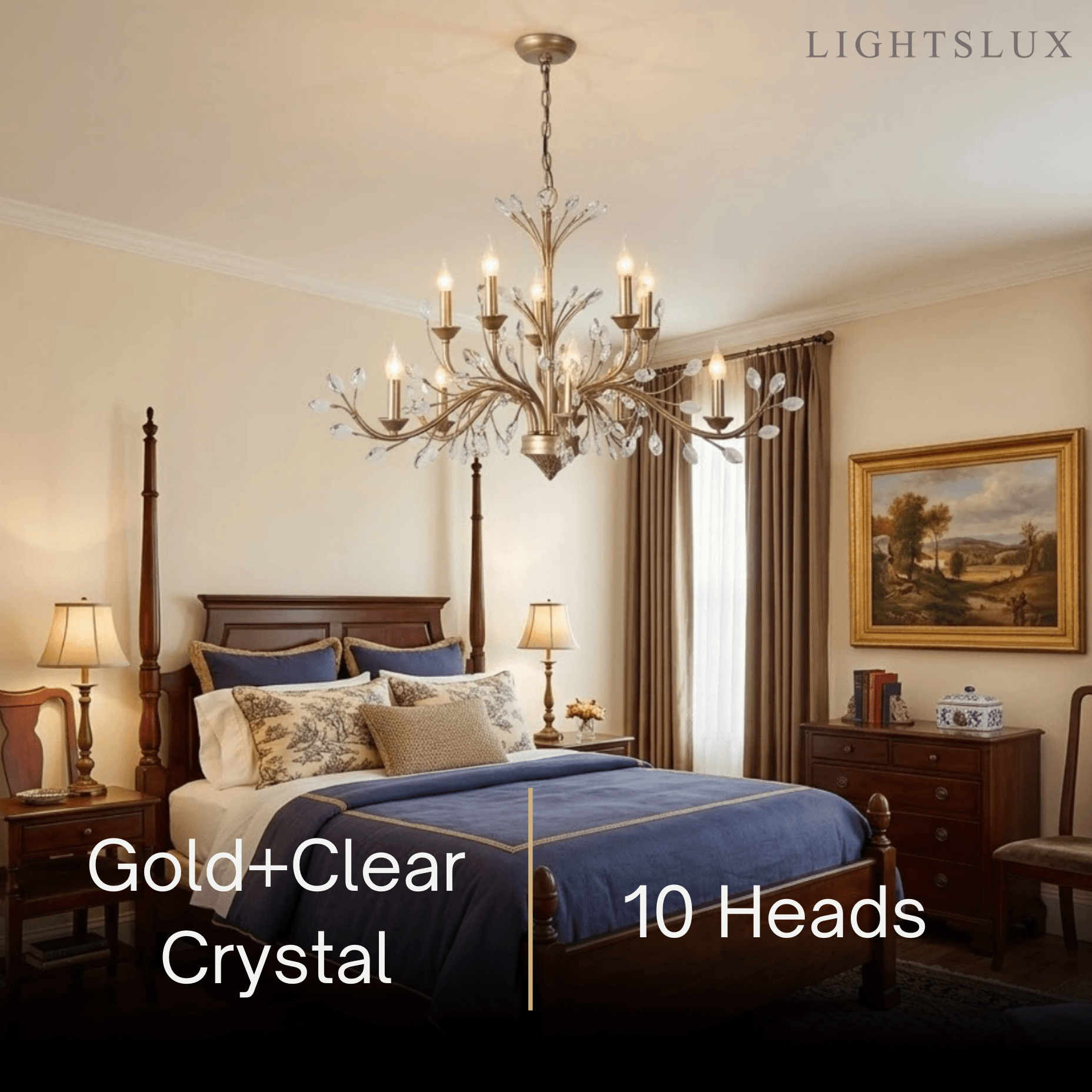 Eleganter Ast-Kronleuchter – Gold Kristall für Wohnzimmer / Esszimmer - Flindria