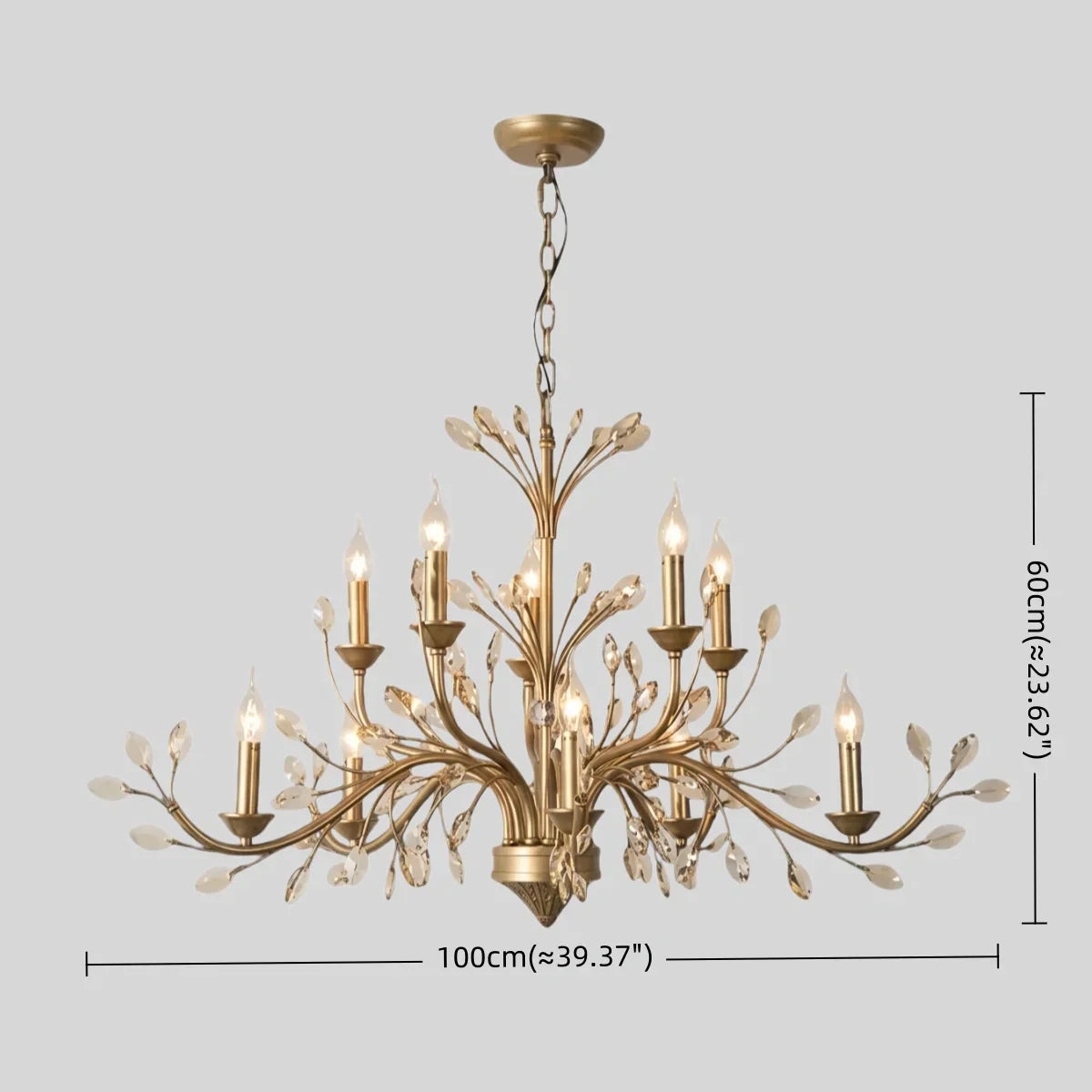 Eleganter Ast-Kronleuchter – Gold Kristall für Wohnzimmer / Esszimmer - Flindria
