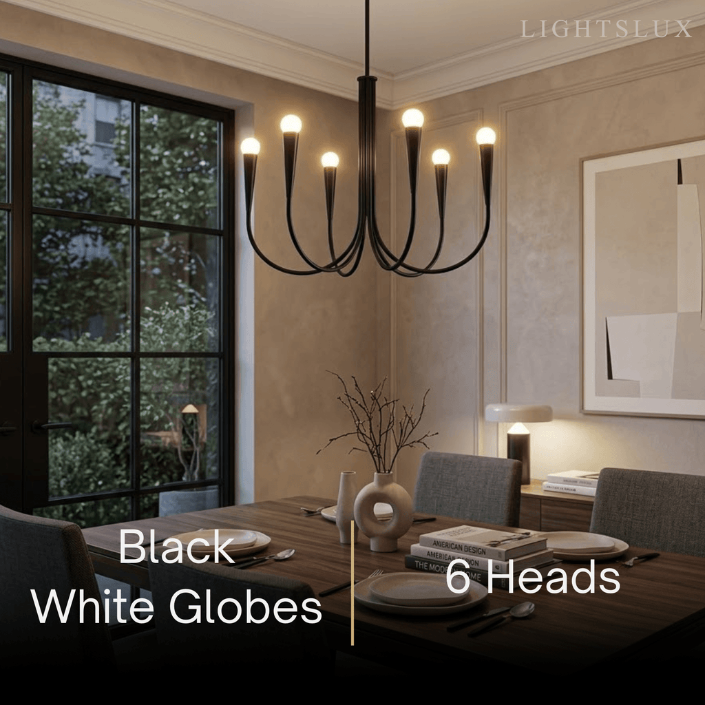 Lámpara de araña minimalista – Brazos curvos con globos dorados o negros para sala de estar/comedor - Flindria