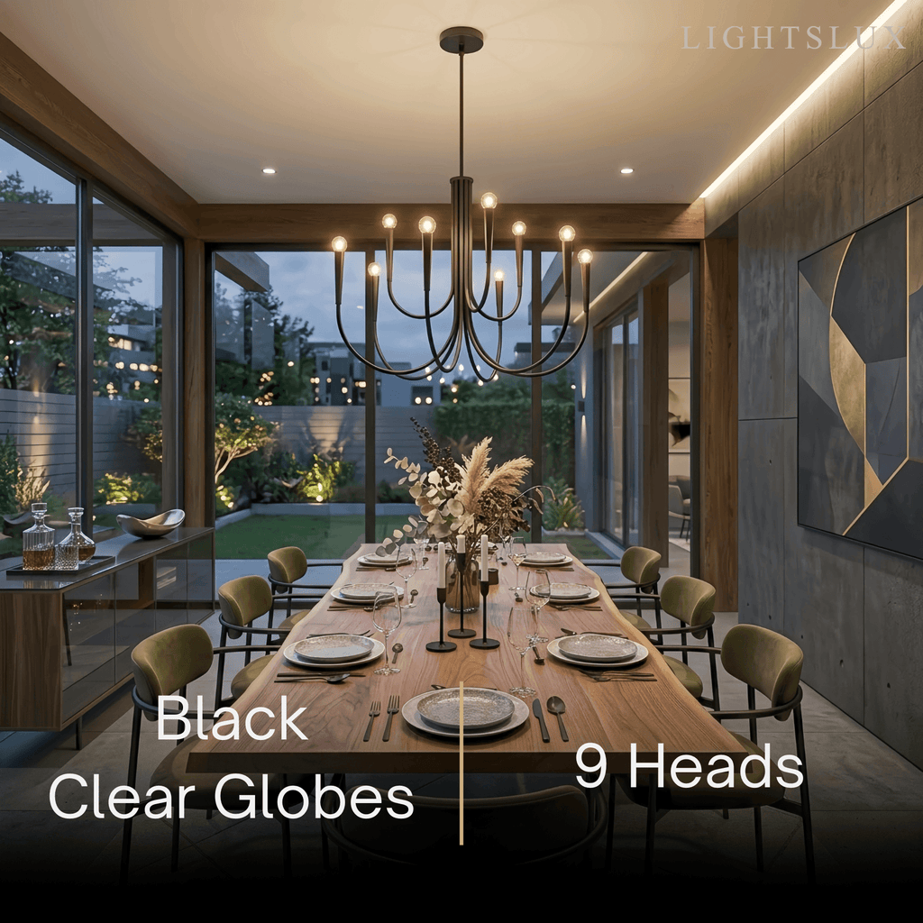 Lámpara de araña minimalista – Brazos curvos con globos dorados o negros para sala de estar/comedor - Flindria