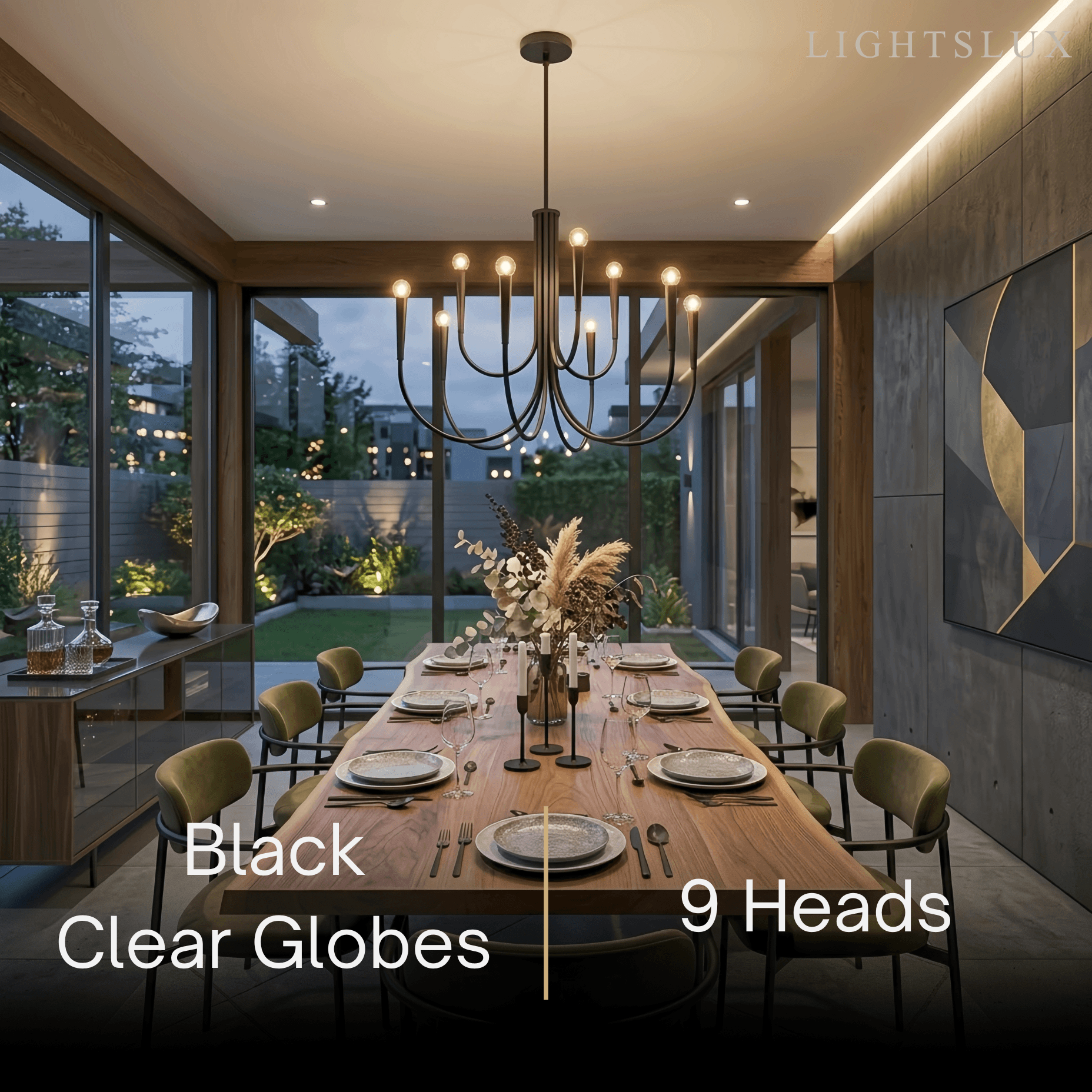 Lámpara de araña minimalista – Brazos curvos con globos dorados o negros para sala de estar/comedor - Flindria