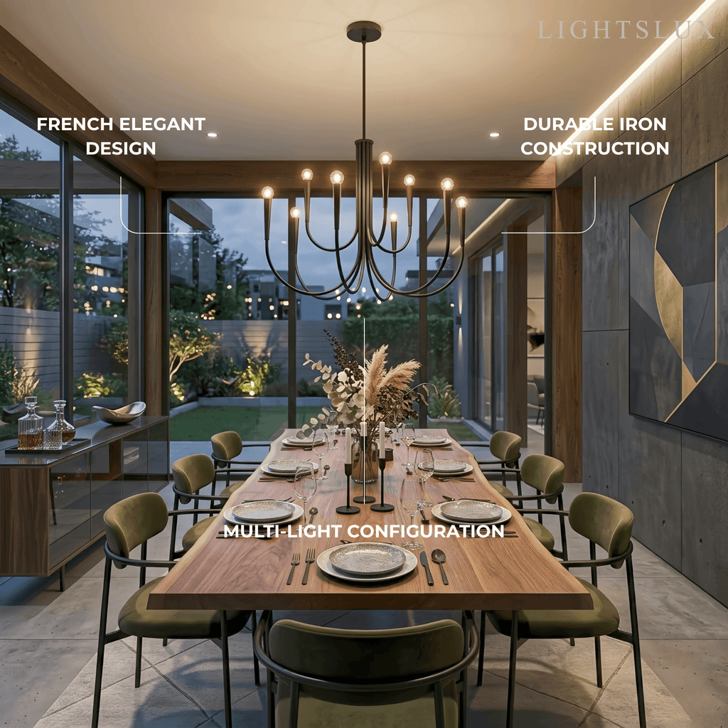 Lámpara de araña minimalista – Brazos curvos con globos dorados o negros para sala de estar/comedor - Flindria