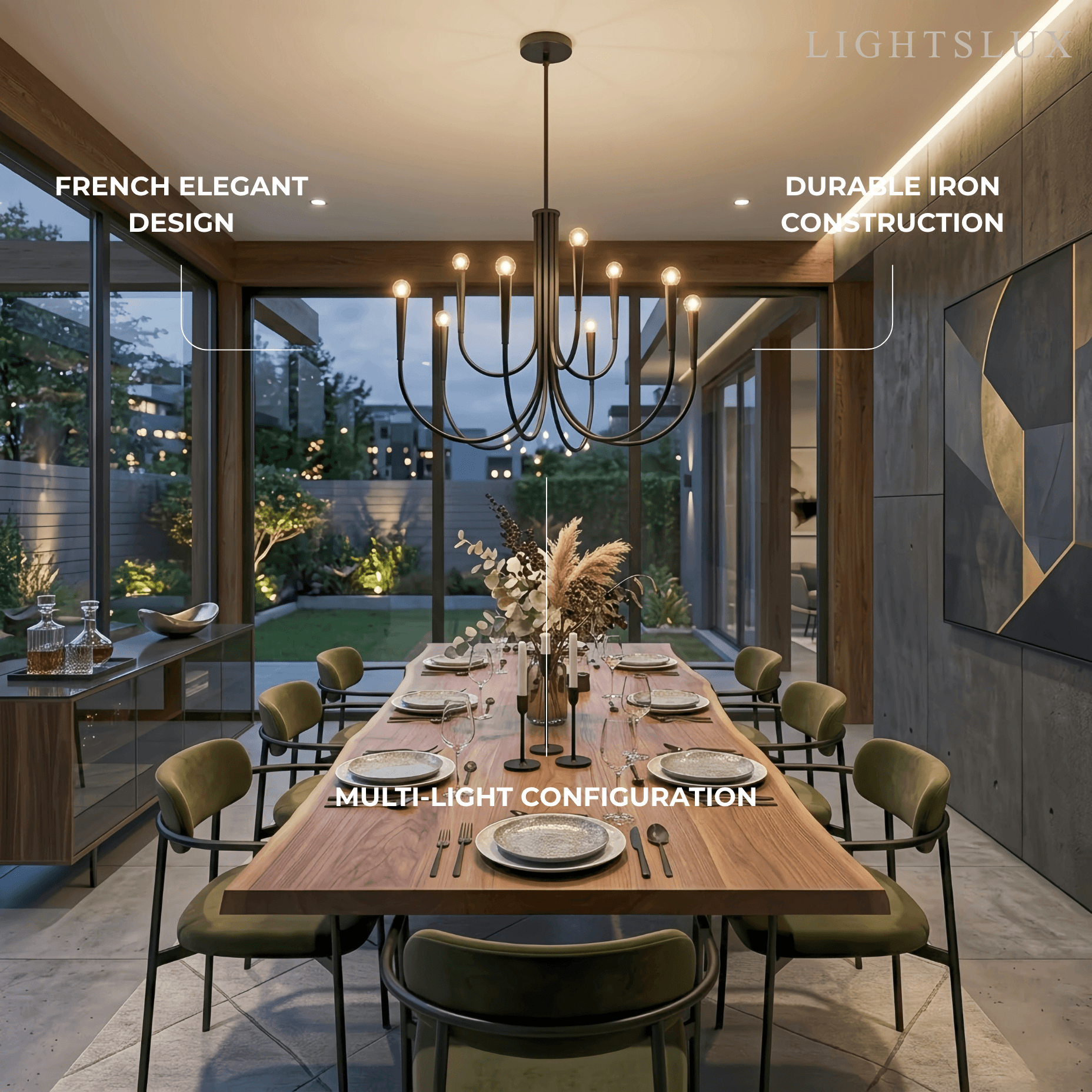 Lámpara de araña minimalista – Brazos curvos con globos dorados o negros para sala de estar/comedor - Flindria