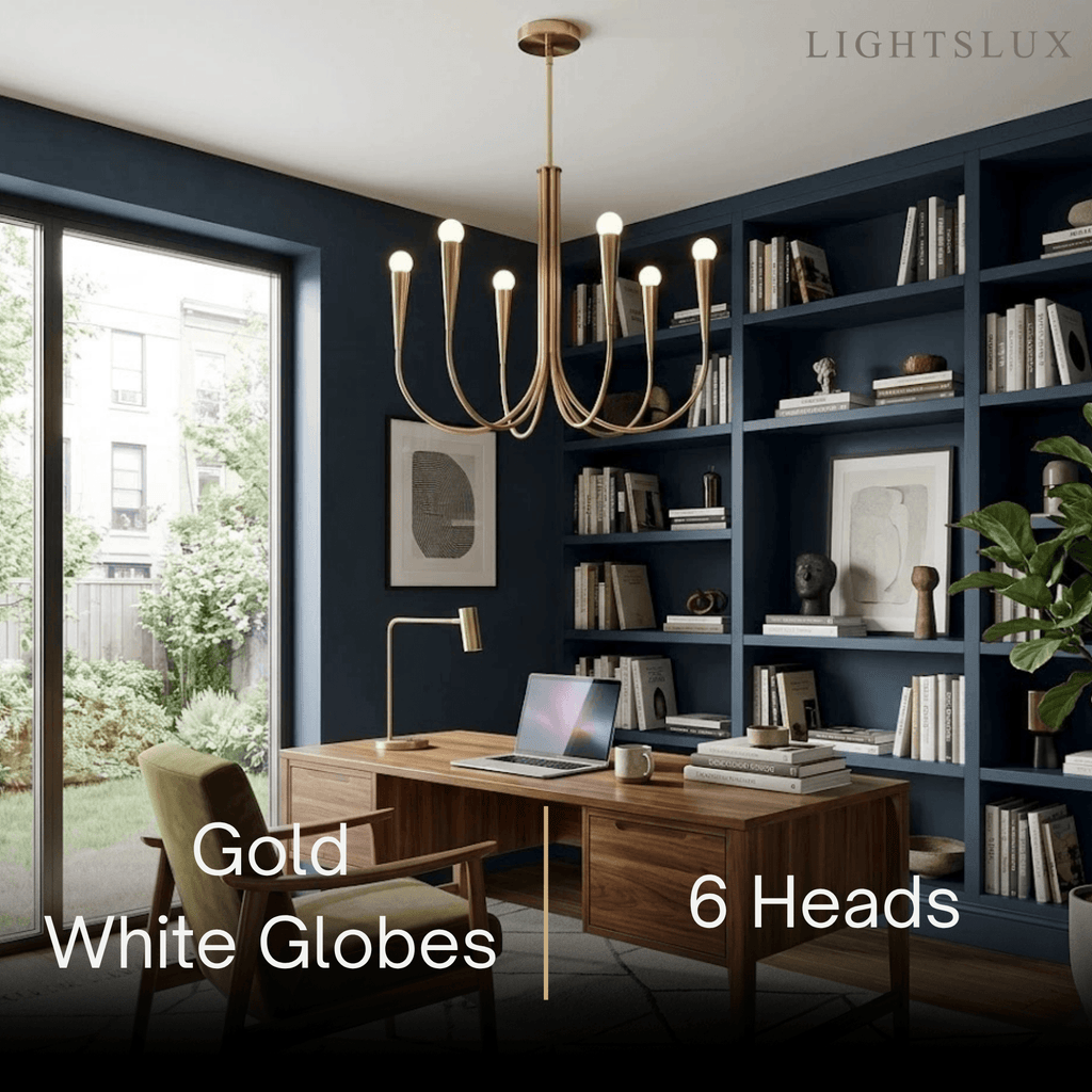 Lámpara de araña minimalista – Brazos curvos con globos dorados o negros para sala de estar/comedor - Flindria