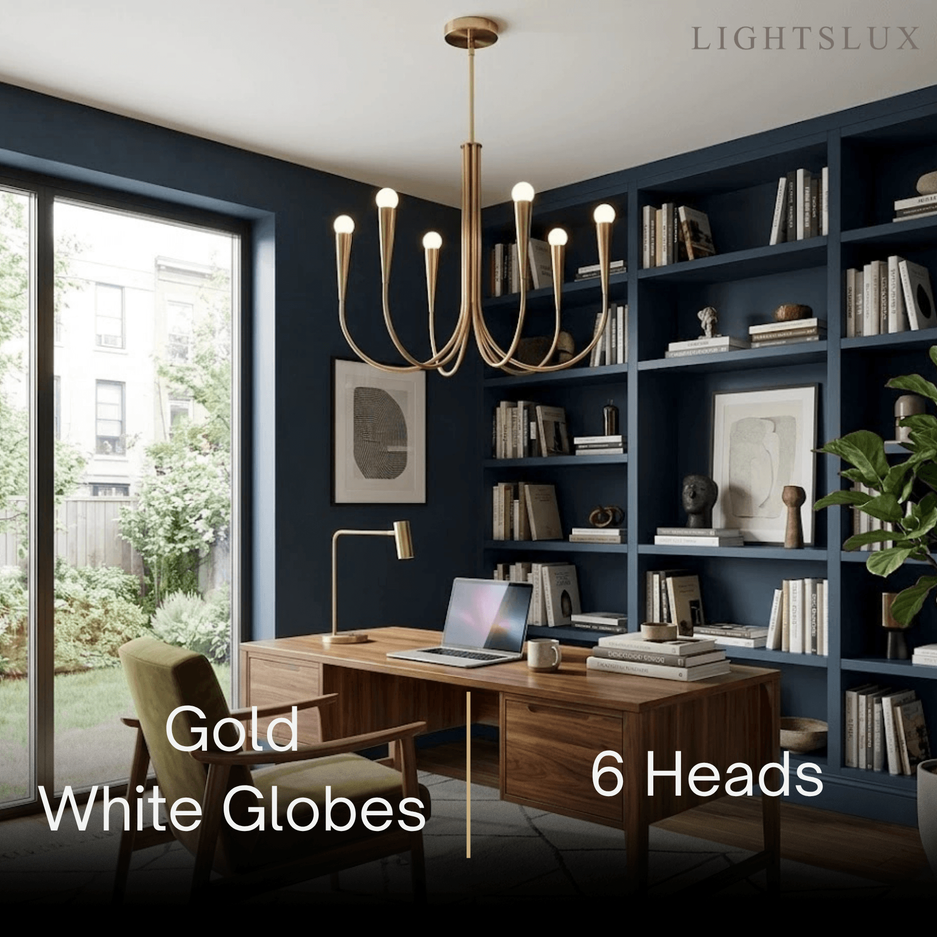 Lámpara de araña minimalista – Brazos curvos con globos dorados o negros para sala de estar/comedor - Flindria