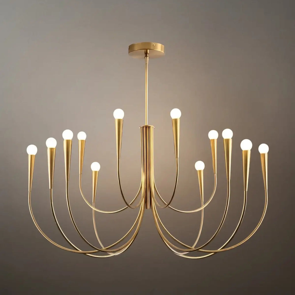 Lámpara de araña minimalista – Brazos curvos con globos dorados o negros para sala de estar/comedor - Flindria