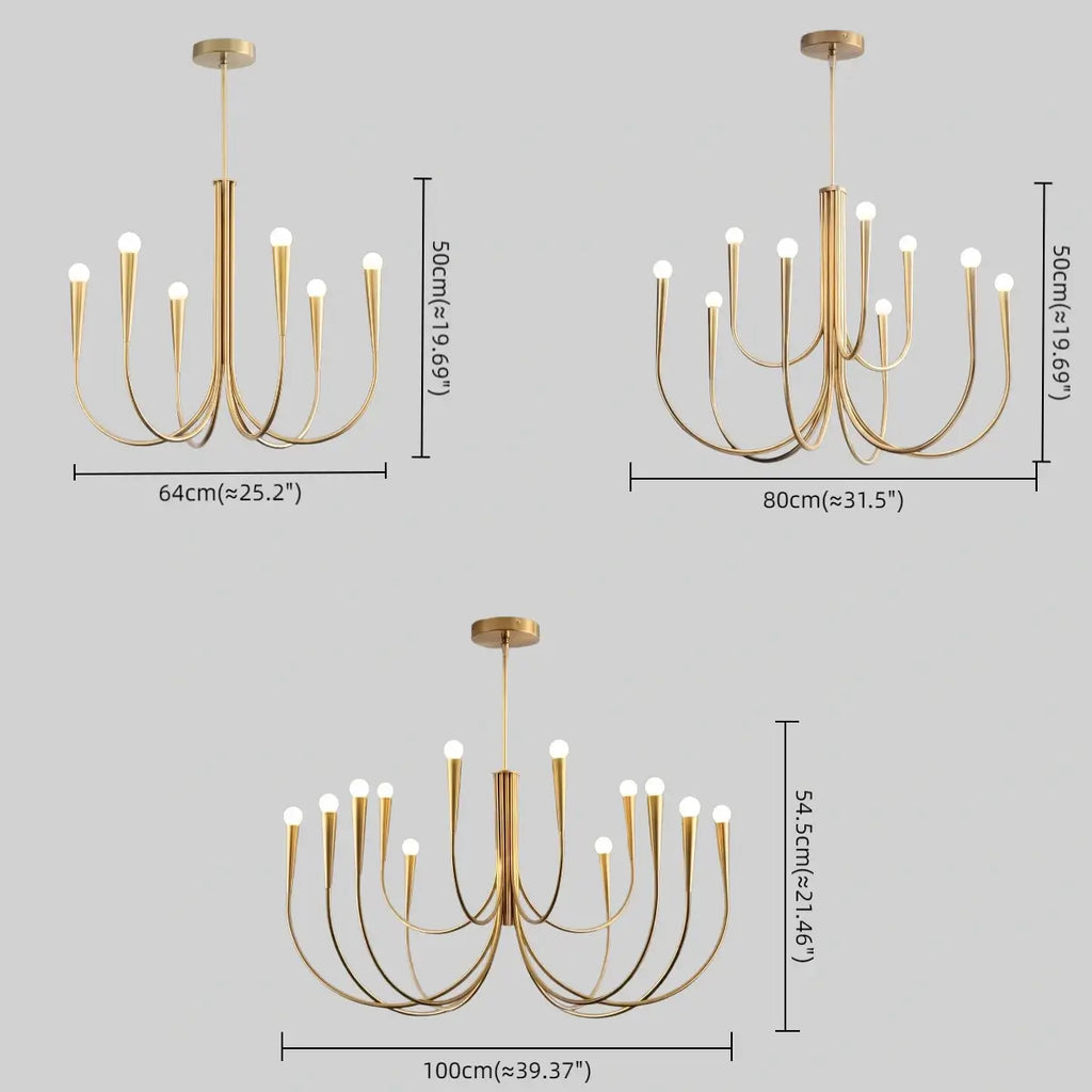 Lámpara de araña minimalista – Brazos curvos con globos dorados o negros para sala de estar/comedor - Flindria
