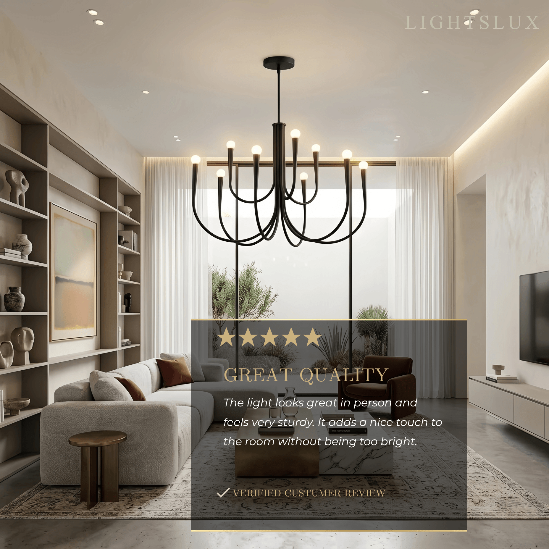 Lámpara de araña minimalista – Brazos curvos con globos dorados o negros para sala de estar/comedor - Flindria