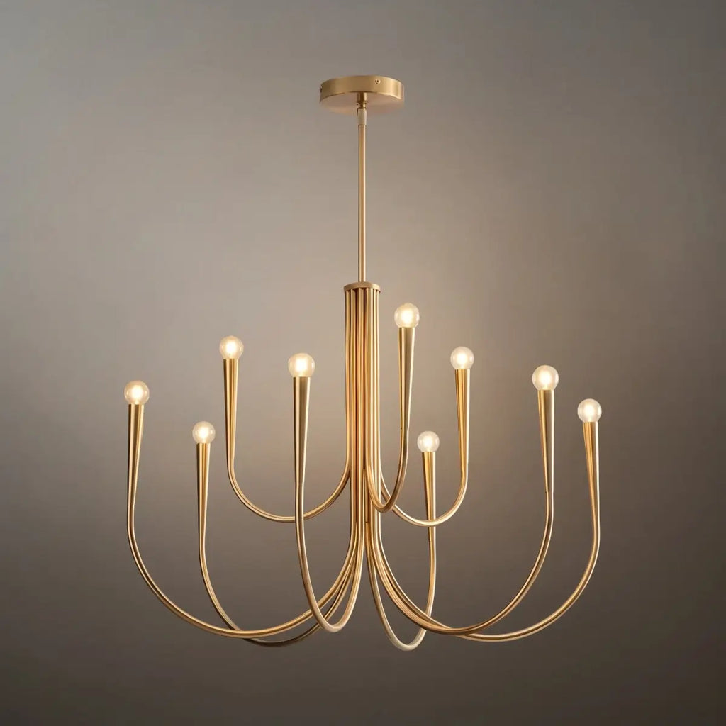 Lámpara de araña minimalista – Brazos curvos con globos dorados o negros para sala de estar/comedor - Flindria