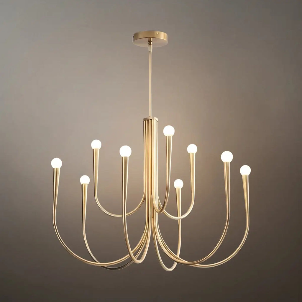 Lámpara de araña minimalista – Brazos curvos con globos dorados o negros para sala de estar/comedor - Flindria