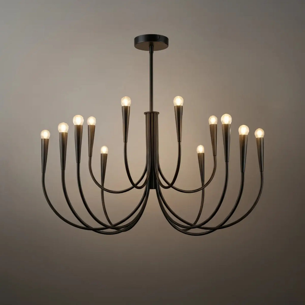 Lámpara de araña minimalista – Brazos curvos con globos dorados o negros para sala de estar/comedor - Flindria