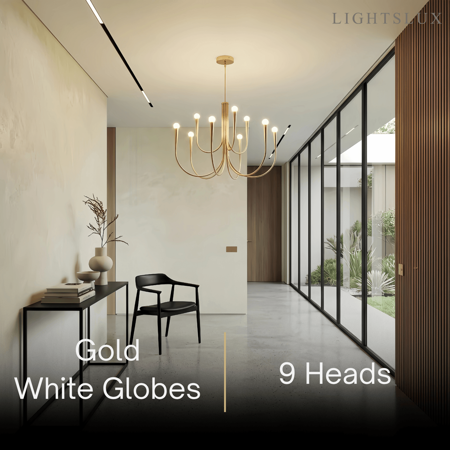 Lámpara de araña minimalista – Brazos curvos con globos dorados o negros para sala de estar/comedor - Flindria
