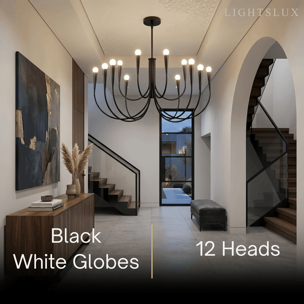 Lámpara de araña minimalista – Brazos curvos con globos dorados o negros para sala de estar/comedor - Flindria