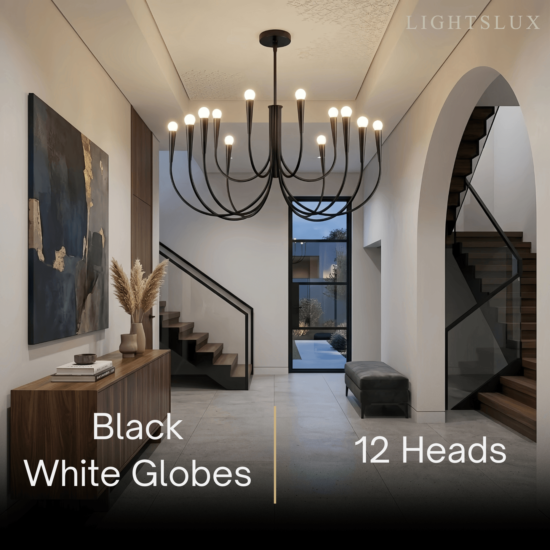 Lámpara de araña minimalista – Brazos curvos con globos dorados o negros para sala de estar/comedor - Flindria