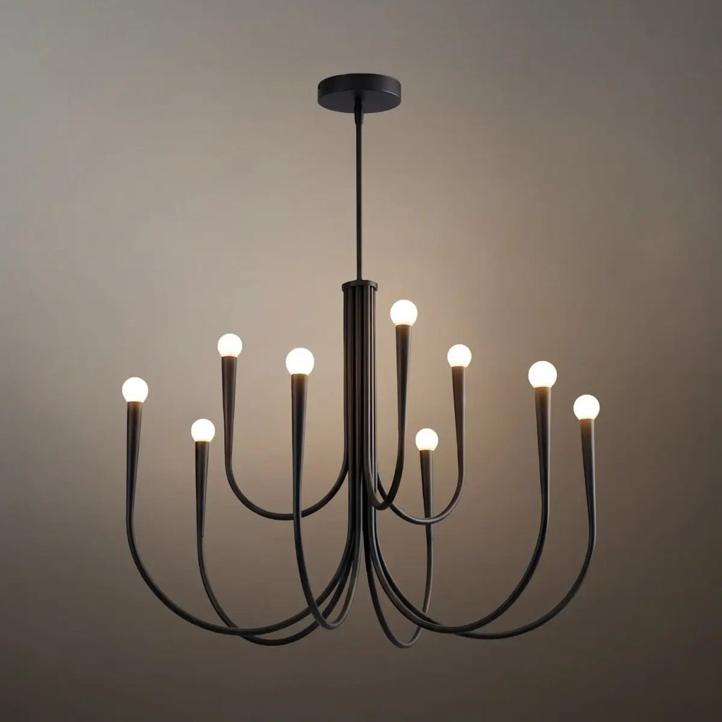 Lámpara de araña minimalista – Brazos curvos con globos dorados o negros para sala de estar/comedor - Flindria
