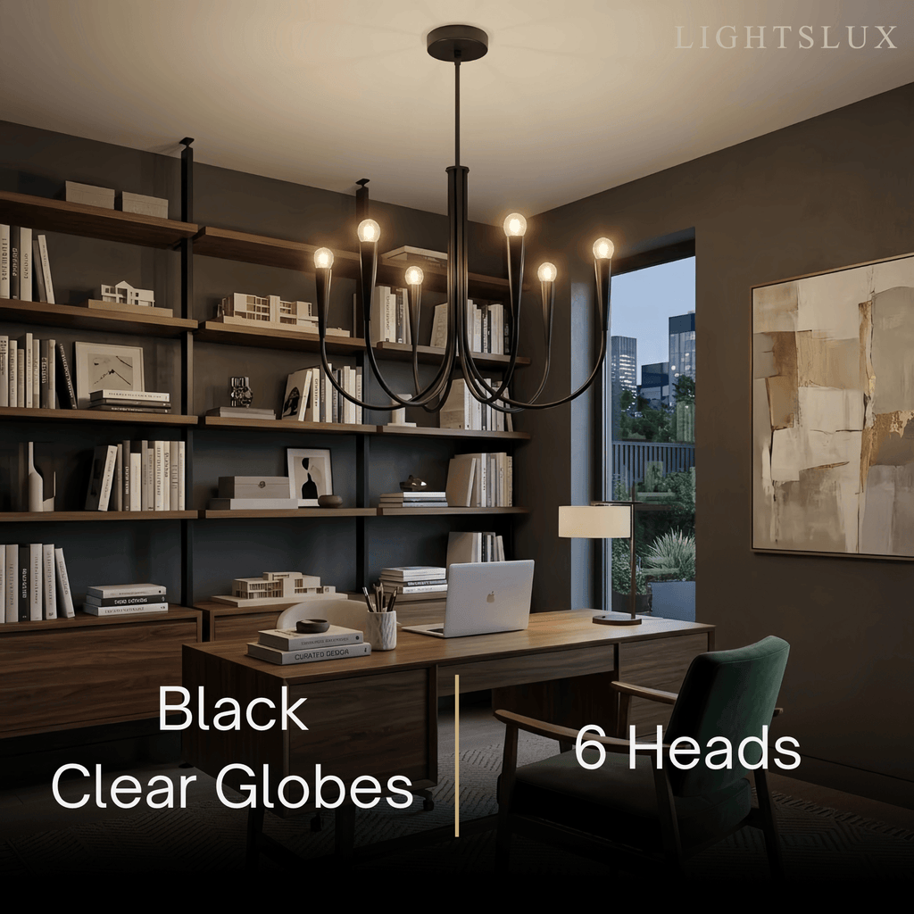 Lámpara de araña minimalista – Brazos curvos con globos dorados o negros para sala de estar/comedor - Flindria