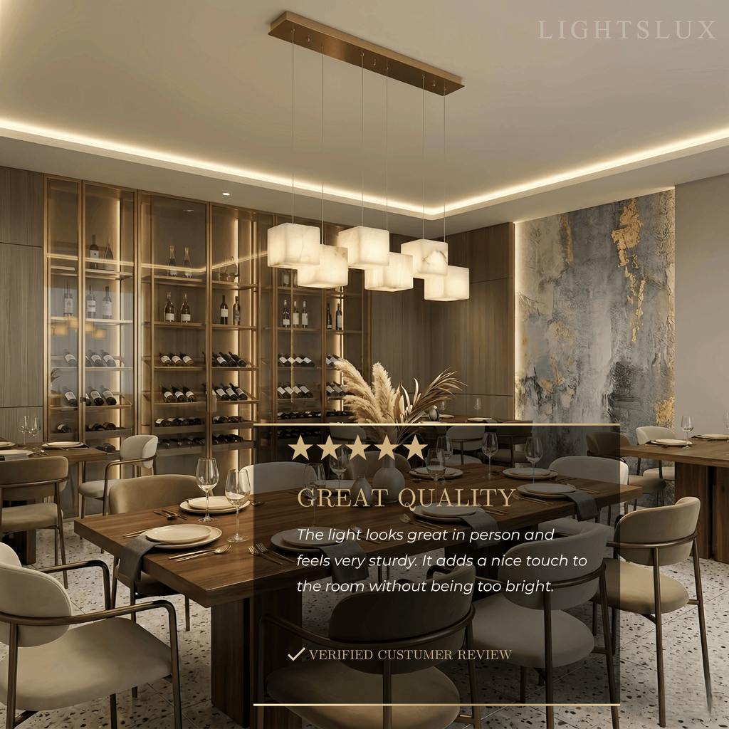 Suspension Minimaliste — Marbre & Acier Inoxydable Blanc pour Salle à Manger - Flindria