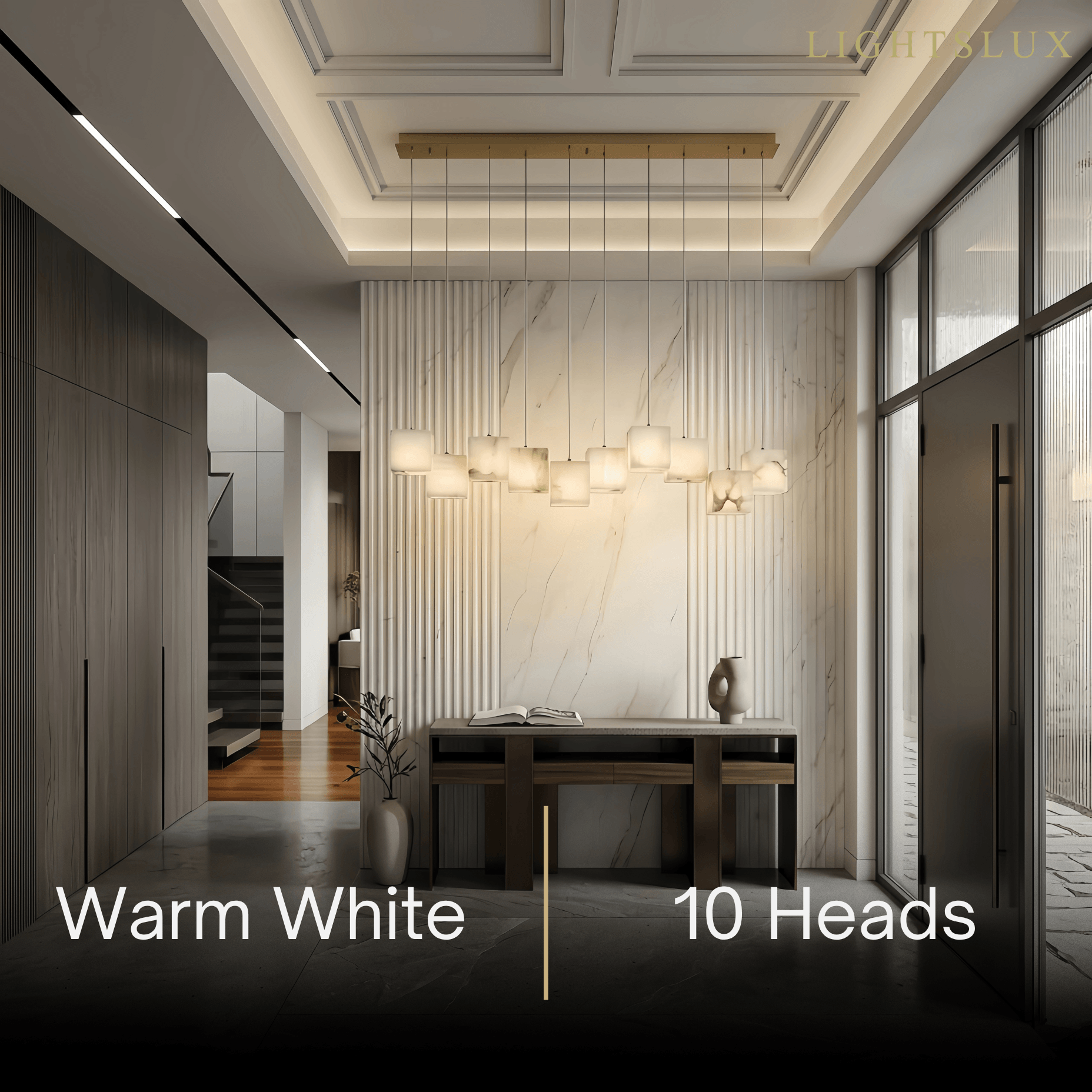 Suspension Minimaliste — Marbre & Acier Inoxydable Blanc pour Salle à Manger - Flindria