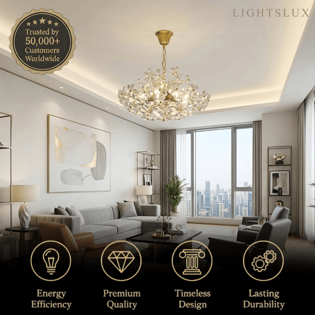 Modern Crystal Pendant Light – Gold Branch Flower Petal for Living Room / Bedroom - Flindria