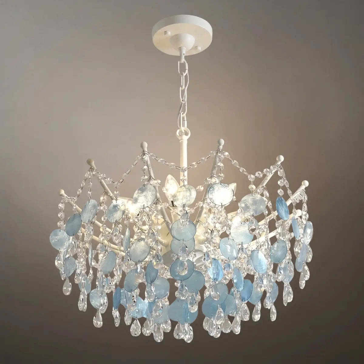 Elegantní krystalový lustr – zlatá větev s modrou lasturou pro obývací pokoj / ložnici - Flindria