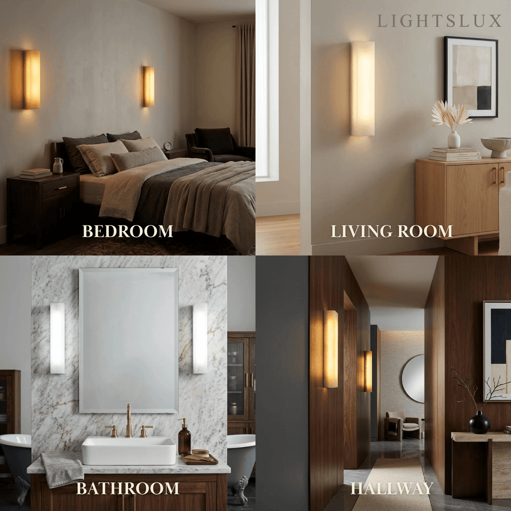 Minimalist LED Wall Lamp – White Marble Cuboid for Bedroom - Flindria