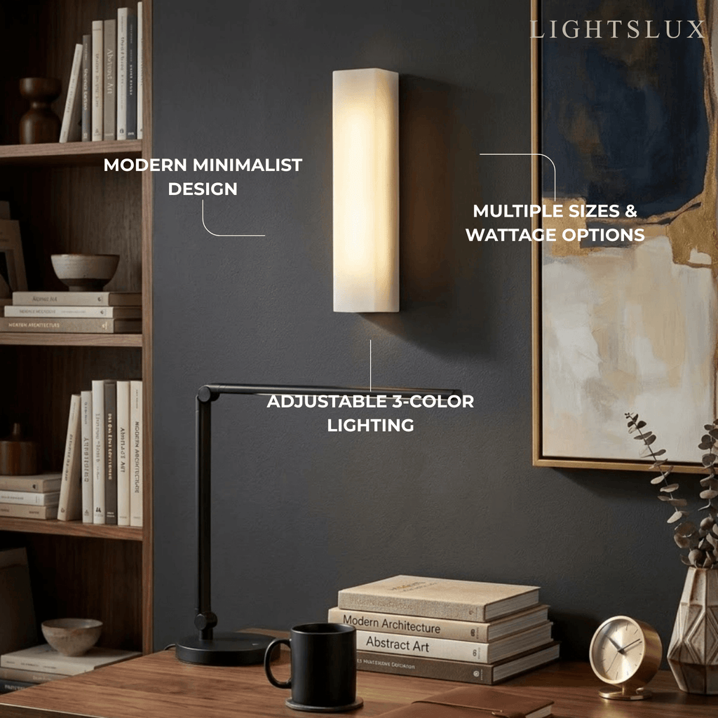 Minimalist LED Wall Lamp – White Marble Cuboid for Bedroom - Flindria