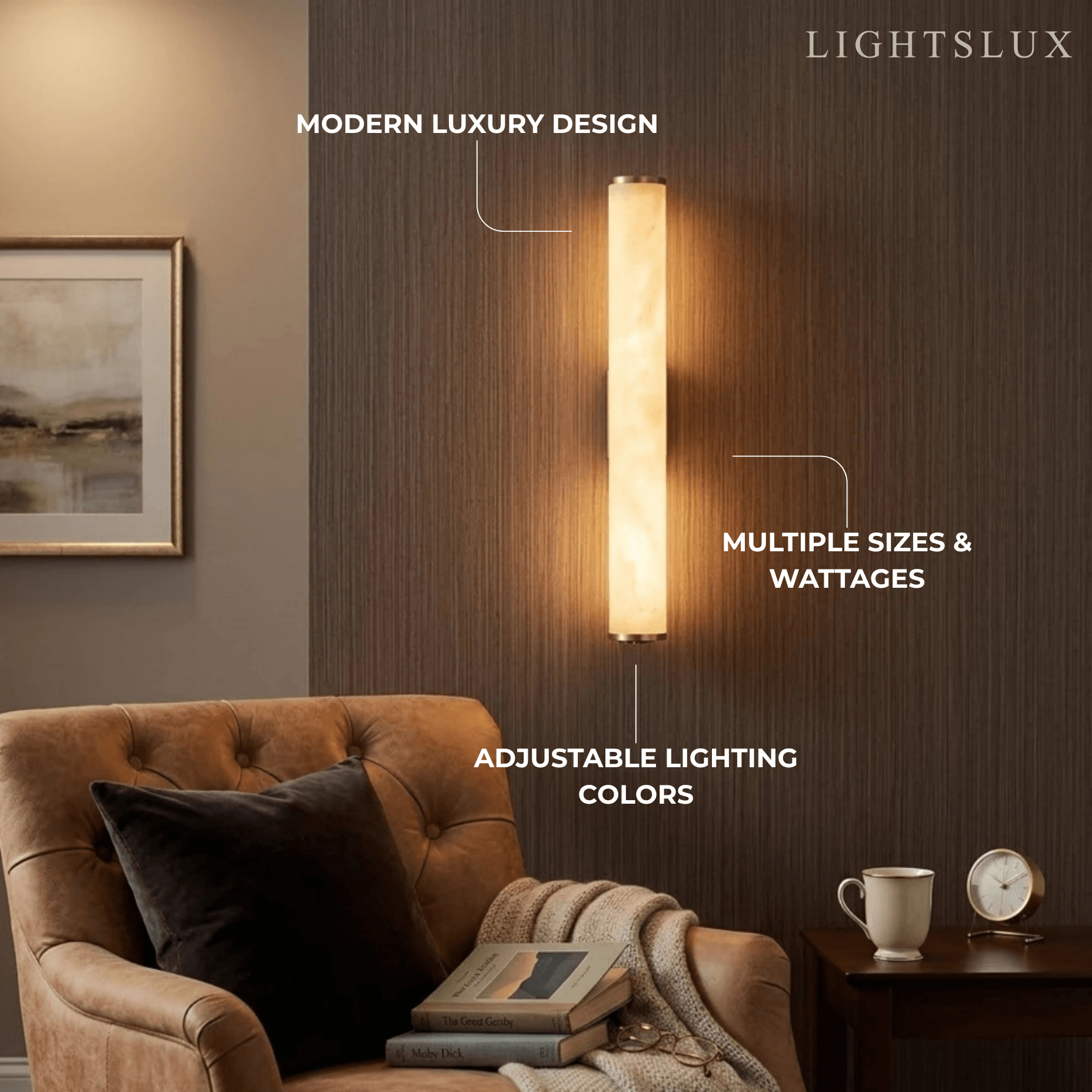 Modern Wall Lamp – Cylinder Marble Brass/Black for Living Room/ Bedroom - Flindria