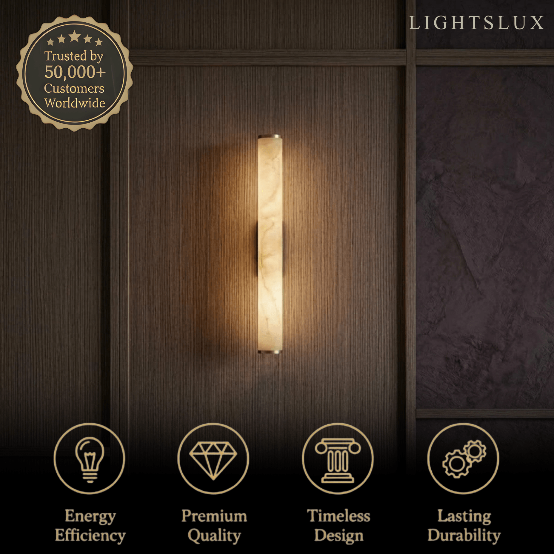 Modern Wall Lamp – Cylinder Marble Brass/Black for Living Room/ Bedroom - Flindria