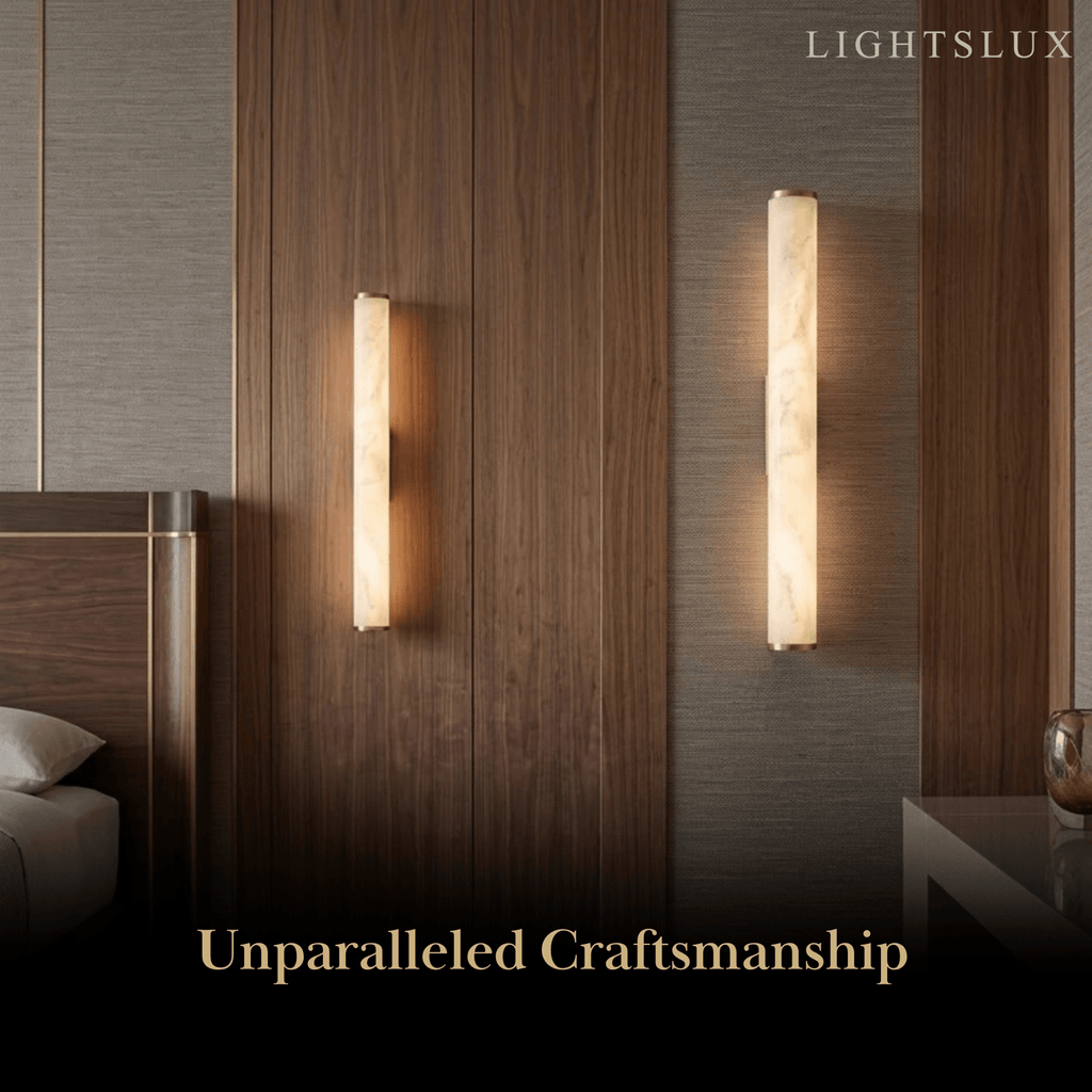Modern Wall Lamp – Cylinder Marble Brass/Black for Living Room/ Bedroom - Flindria