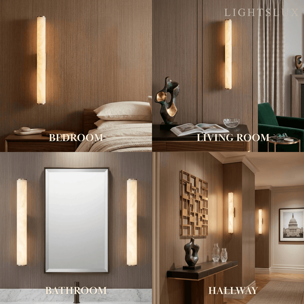 Modern Wall Lamp – Cylinder Marble Brass/Black for Living Room/ Bedroom - Flindria