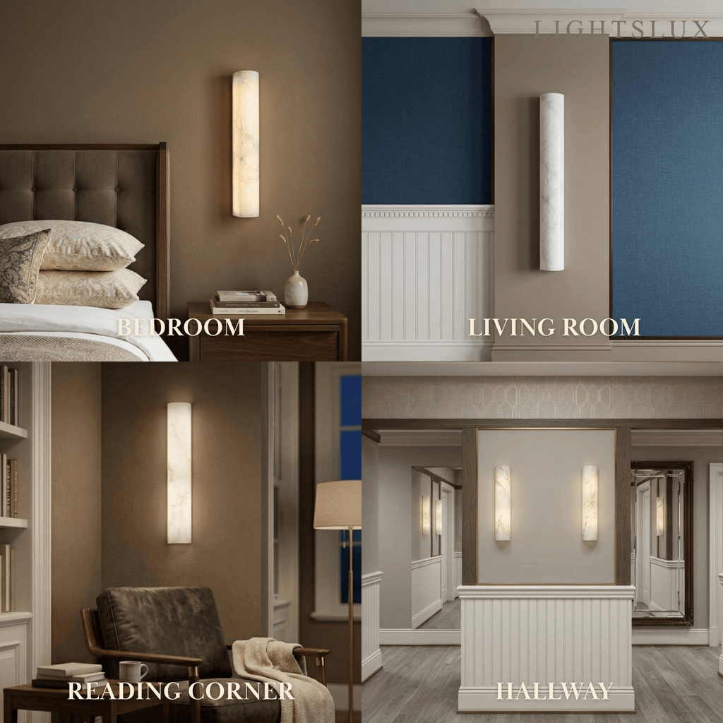 Minimalist Wall Lamp – Vertical Marble White for Bedroom / Living Room - Flindria