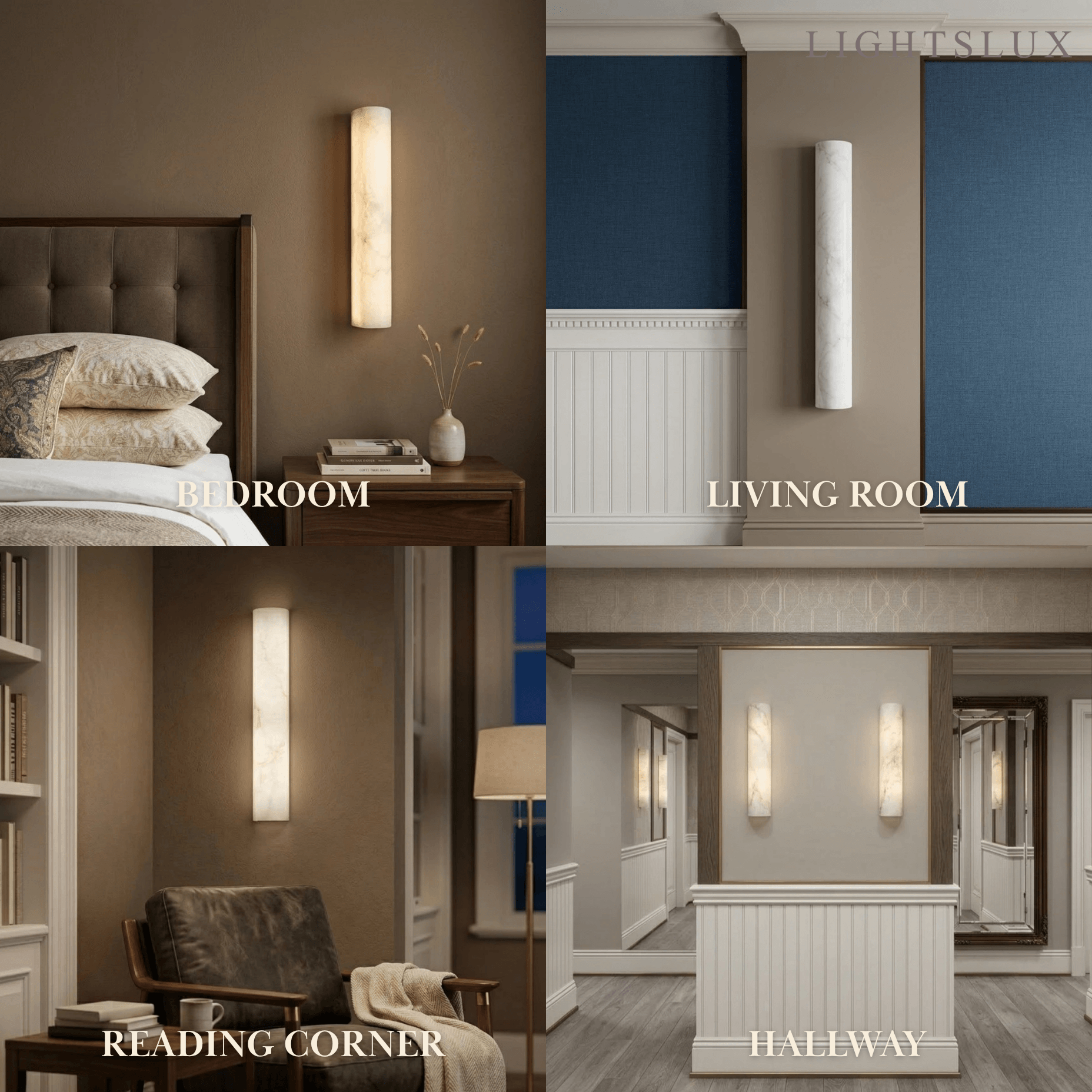 Minimalist Wall Lamp – Vertical Marble White for Bedroom / Living Room - Flindria