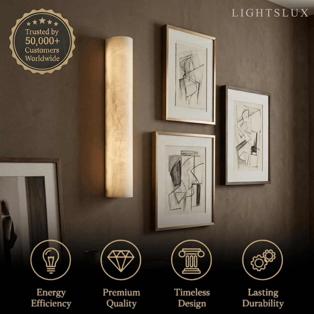 Minimalist Wall Lamp – Vertical Marble White for Bedroom / Living Room - Flindria