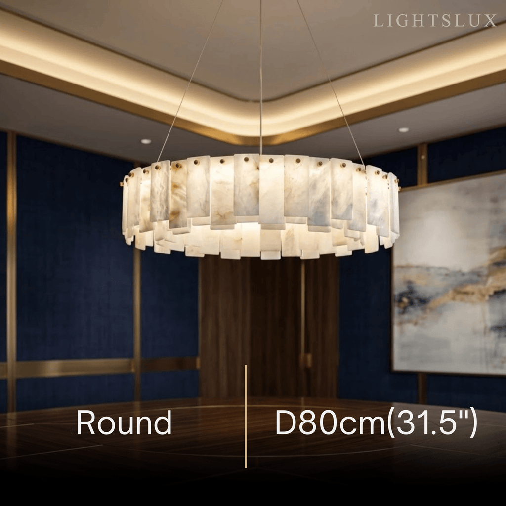 Luxury Marble Chandelier – Brass Round/Rectangle for Living Room / Dining Room - Flindria