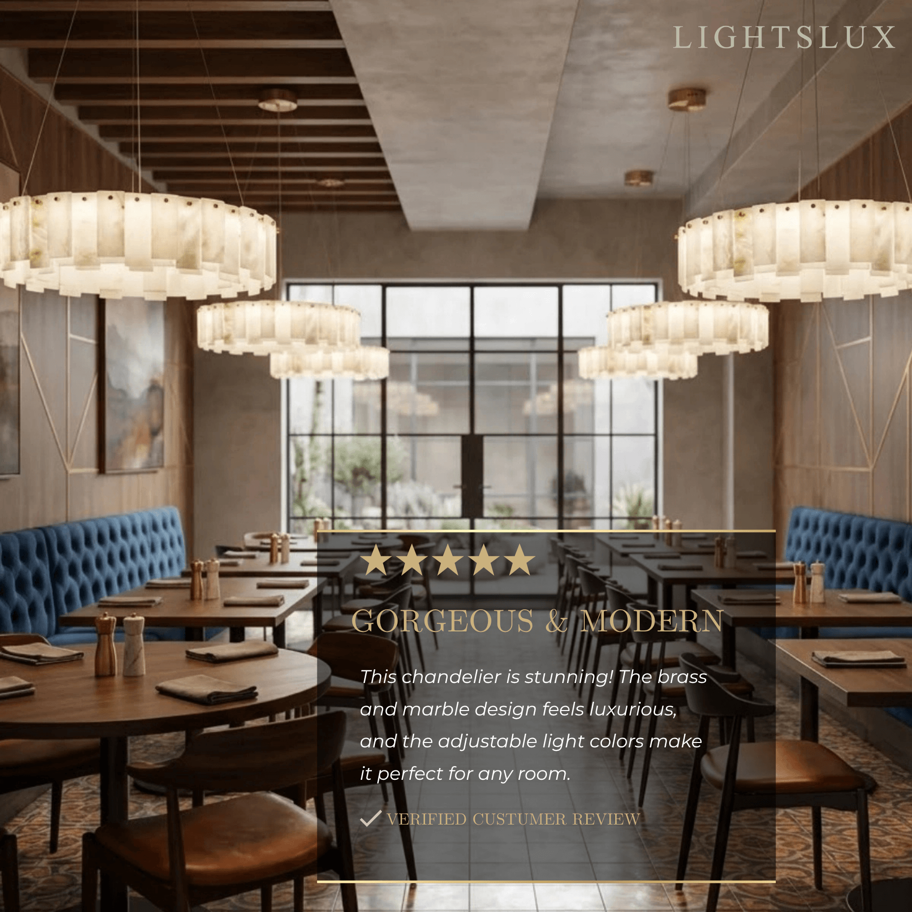 Luxury Marble Chandelier – Brass Round/Rectangle for Living Room / Dining Room - Flindria