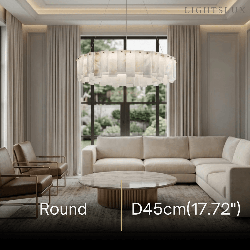 Luxury Marble Chandelier – Brass Round/Rectangle for Living Room / Dining Room - Flindria